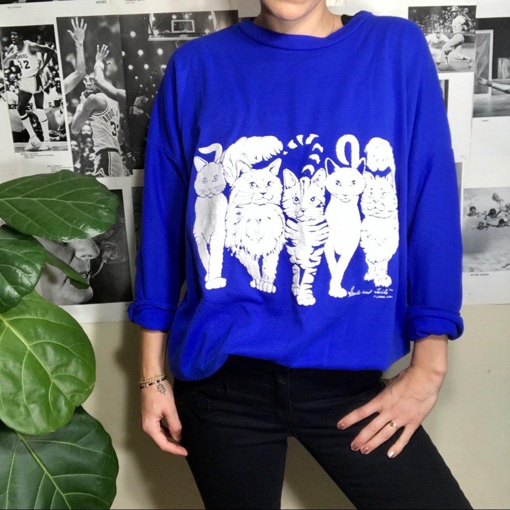 Linda Lori Blue Heads and Tails Cat Sweater